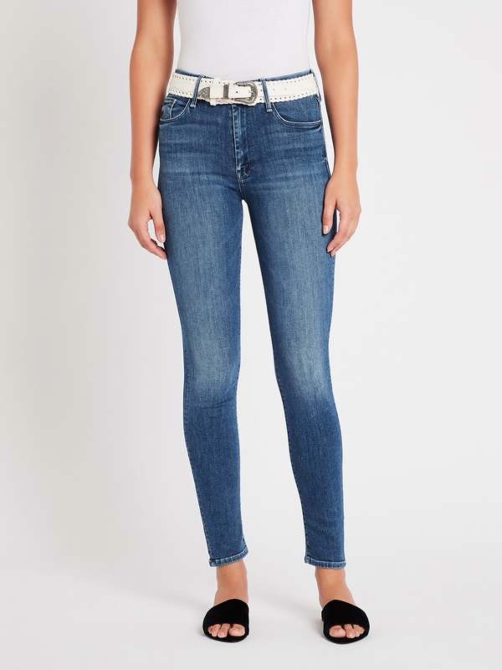 MOTHER the looker Mid-Blue High-Rise Skinny Jeans